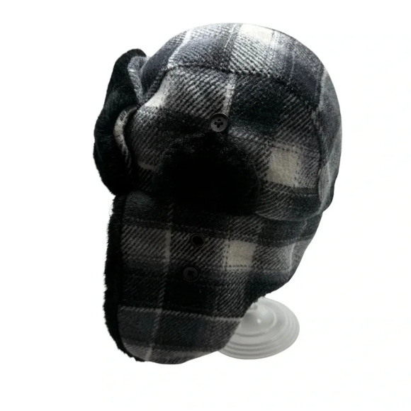 Plaid trapper Russian winter aviator hat wool blend hat attack New York - Picture 3 of 4